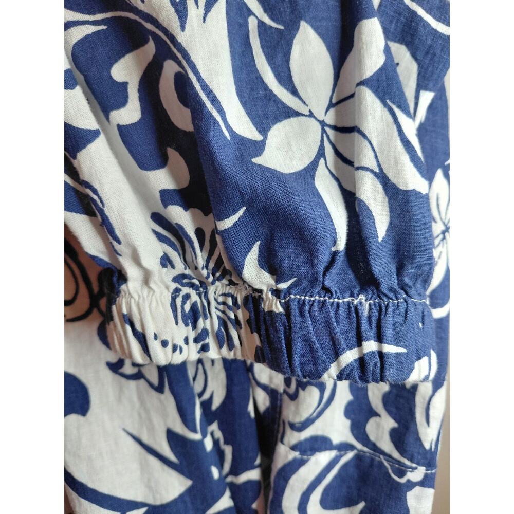Christian Siriano Blue White Floral Resort Lounge Set Small Beaded Boho Linen - Picture 16 of 16